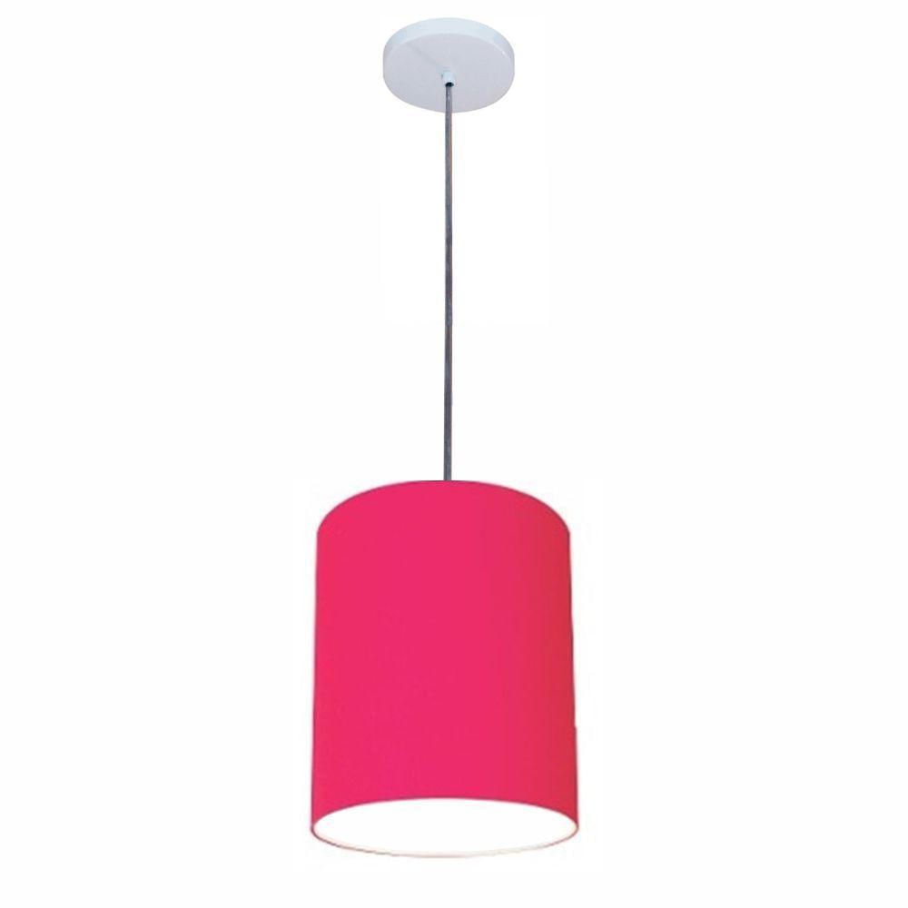 Luminária Pendente Vivare Free Lux Md-4104 Cúpula Em Tecido Pink Da Canopla Canopla Branca E Fio Cristal