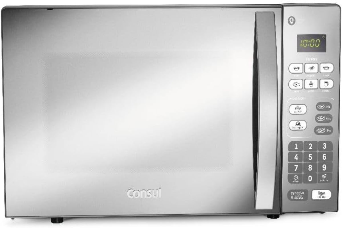 Micro-ondas 20 Litros Espelhado com Função Descongelar Cor Cinza e Inox Consul 127V CM020BF