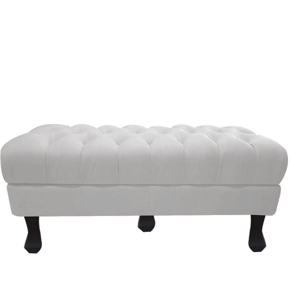 Puff Decorativo Retro Luiz Xv Com Baú Suede Branco 80 Cm