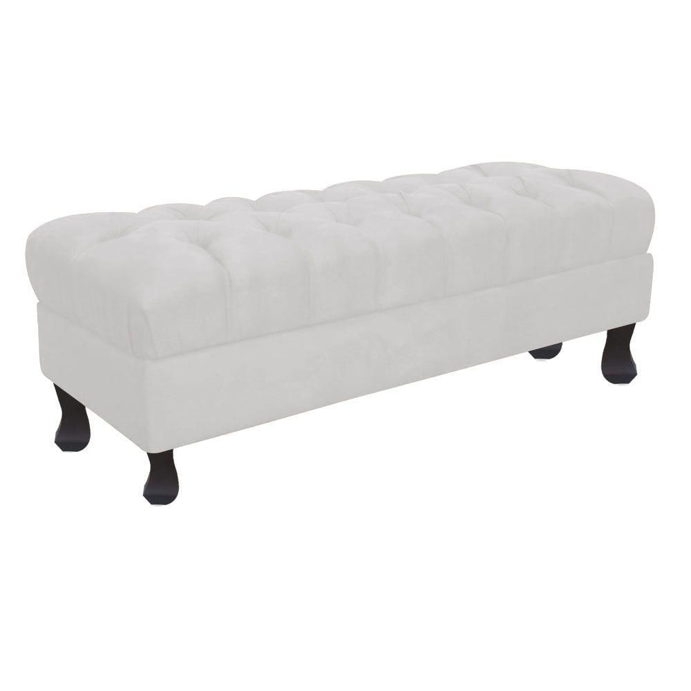 Puff Decorativo Retro Luiz Xv Com Baú Suede Branco 80 Cm