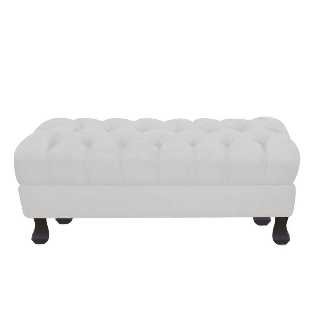 Puff Decorativo Retro Luiz Xv Com Baú Suede Branco 80 Cm