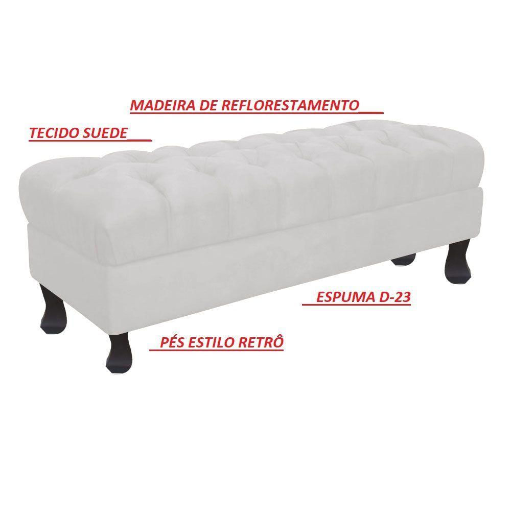 Puff Decorativo Retro Luiz Xv Com Baú Suede Branco 80 Cm