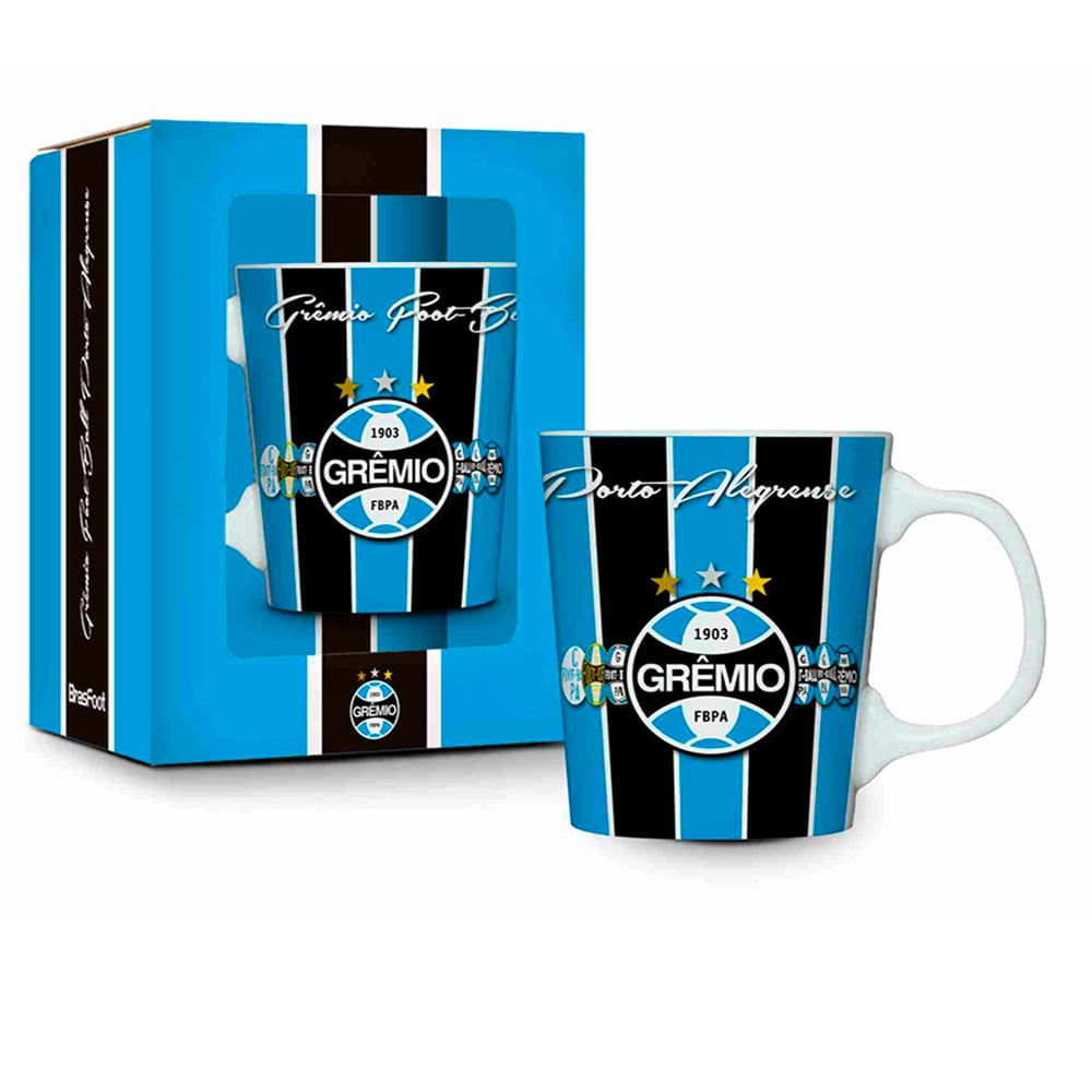 Caneca Porcelana Premium BrasFoot Gremio 260 ML Licenciada Branco