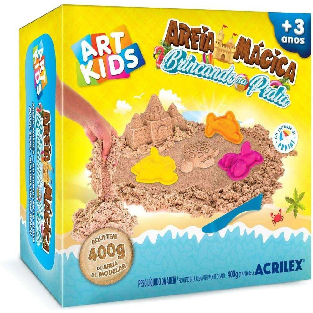 Brinquedo Kit Areia Mágica Brincando Na Praia 400g Art Kids