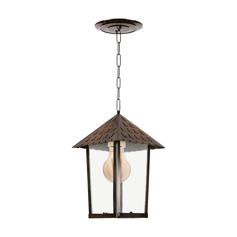 Lustre Pendente Blumenau Colonial Quadrado Vidro Liso Cobre E27 Bivolt