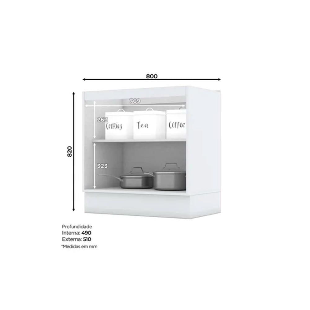 Balcão De Cozinha Modulado Com Tampo Americana Com 2 Portas 80cm Branco