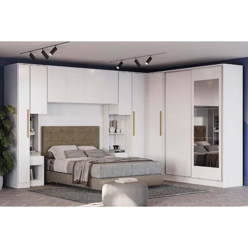 Quarto Casal Modulado Adapt 9 Peças Quarto (6 Armários + 1 Ponte Aéreo + 2 Complementos) Qcm136 Branco - Kappesberg