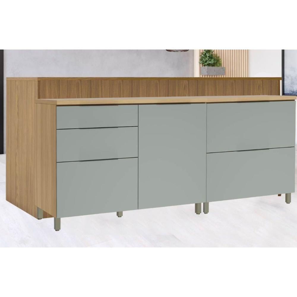 Balcão Ilha Cozinha Gourmet Marquesa Com 2 Portas E 4 Gavetas 200cm Nature Verde