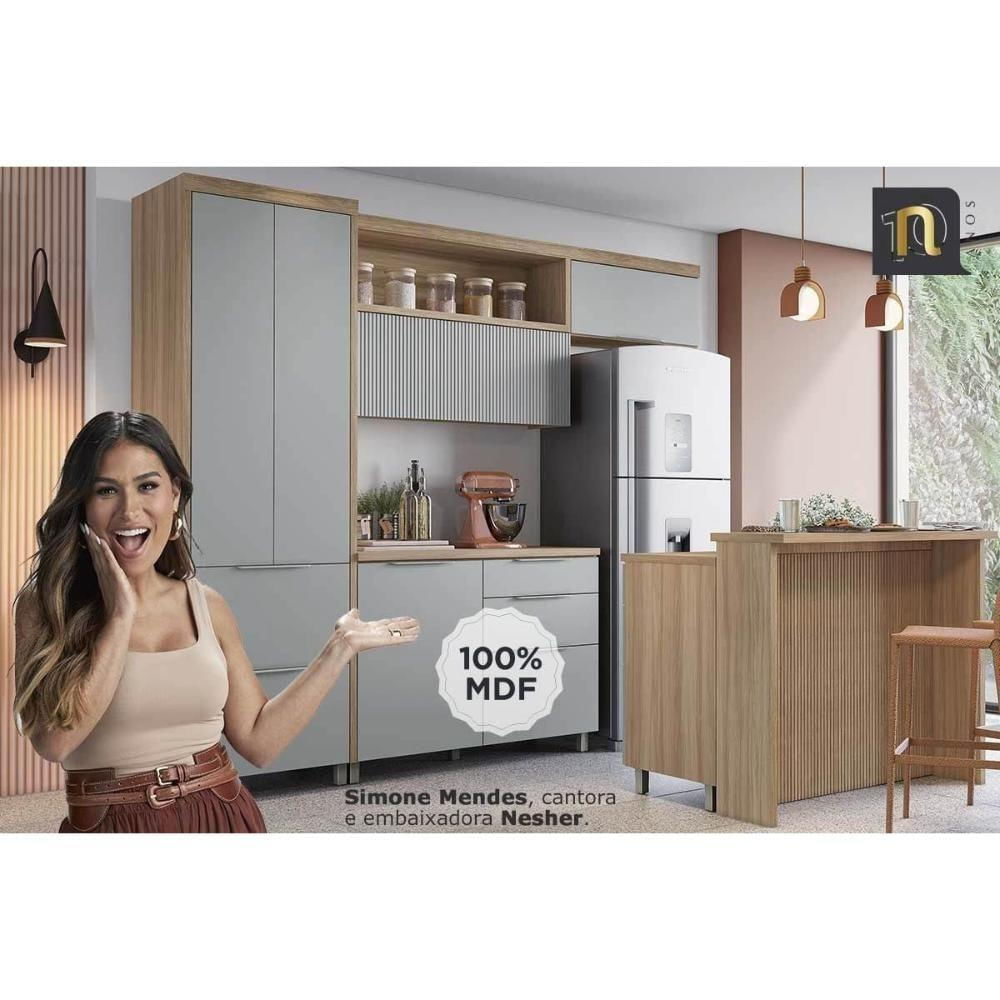 Balcão De Cozinha Modulado Marquesa Com 2 Portas E 4 Gavetas 200cm Nature Verde