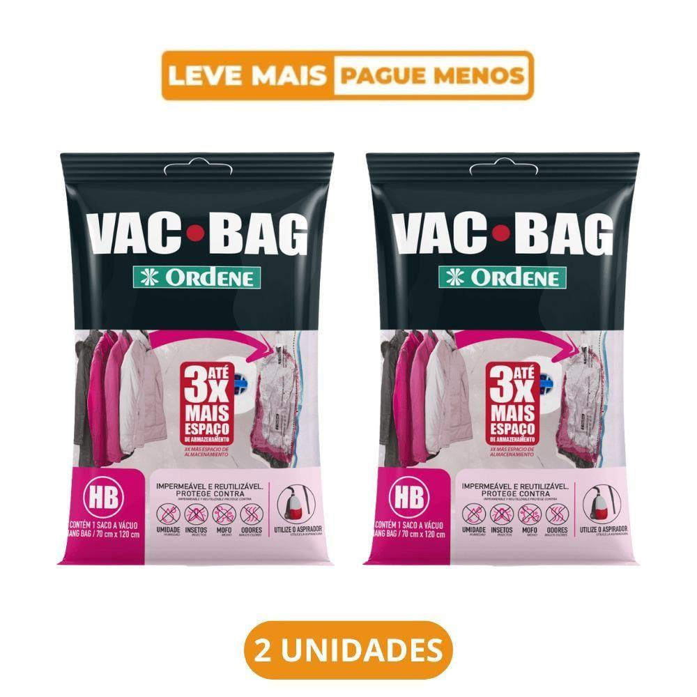 Kit 2 Sacos A Vácuo Organizador Hang Bag Com Gancho Transparente 70cm X 1,2m Vac Bag Ordene