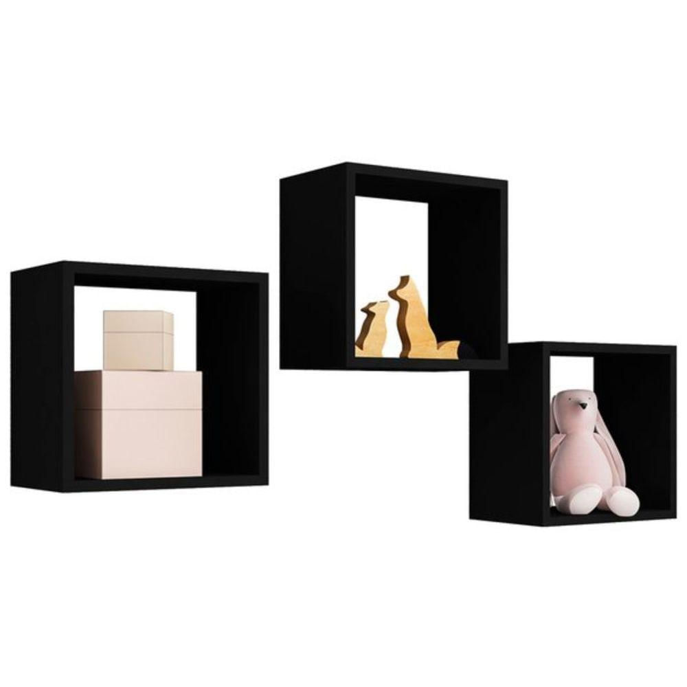 Kit 03 Nicho Decorativo 30x30 Cm Quarto Sala Recepção Salão De Beleza preto