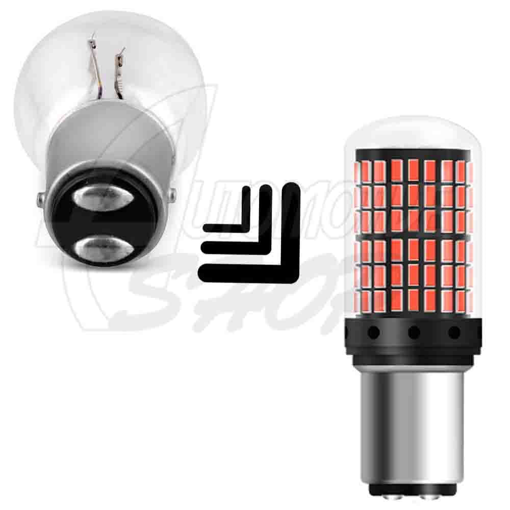 Lâmpada 1157 Dois Polos 144 leds smd Vermelho 360o Un