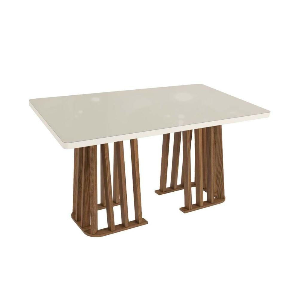 Mesa Para Cozinha Alteia Com Tampo Madeirado Com Vidro 90x160cm Nogueira Off White Vidro Off White Kappesberg