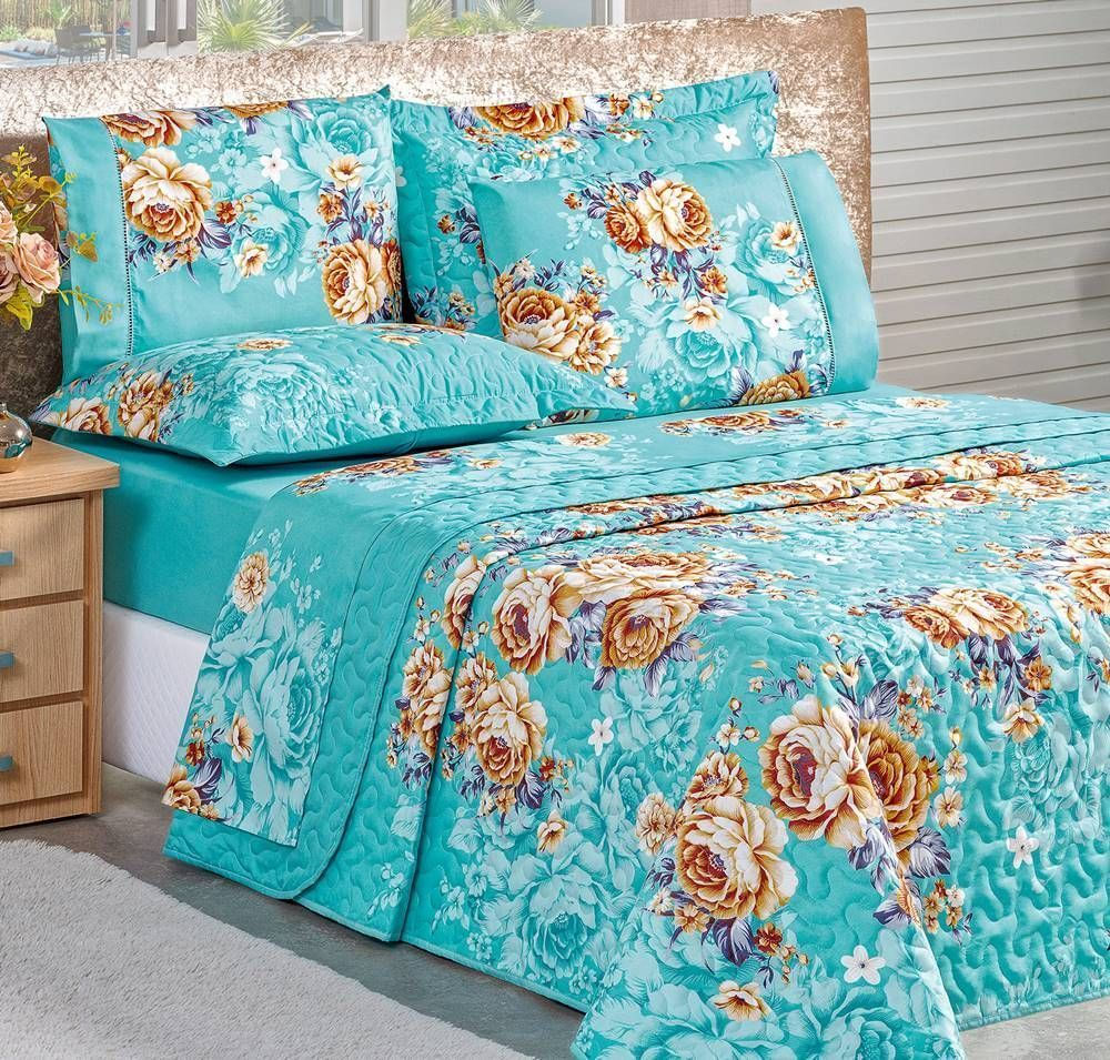 Cobre Leito Estampado Micropercal 200 Fios Naturale Queen 03 Peças - Jasmine