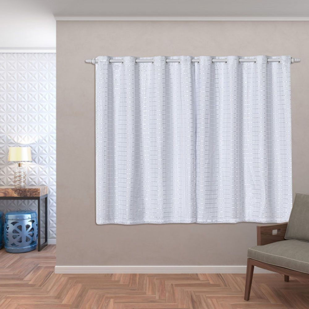 Cortina Blackout Pvc Com Tecido Voil Xadrez 2,80 M X 1,60 M - Branco