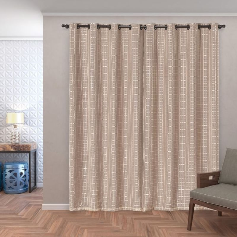 Cortina Blackout Pvc Com Tecido Voil Xadrez 2,80 M X 2,30 M - Avelã