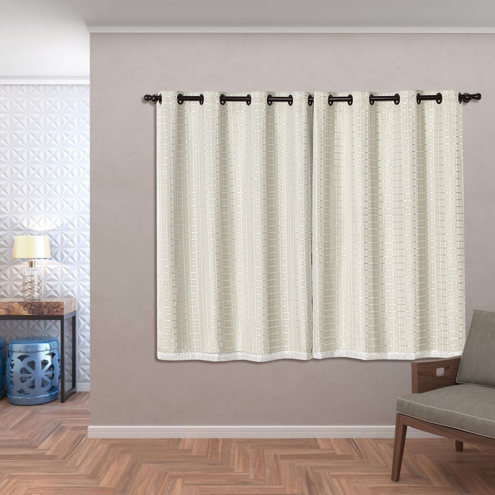 Cortina Blackout Pvc Com Tecido Voil Xadrez 2,80 M X 1,60 M - Bege