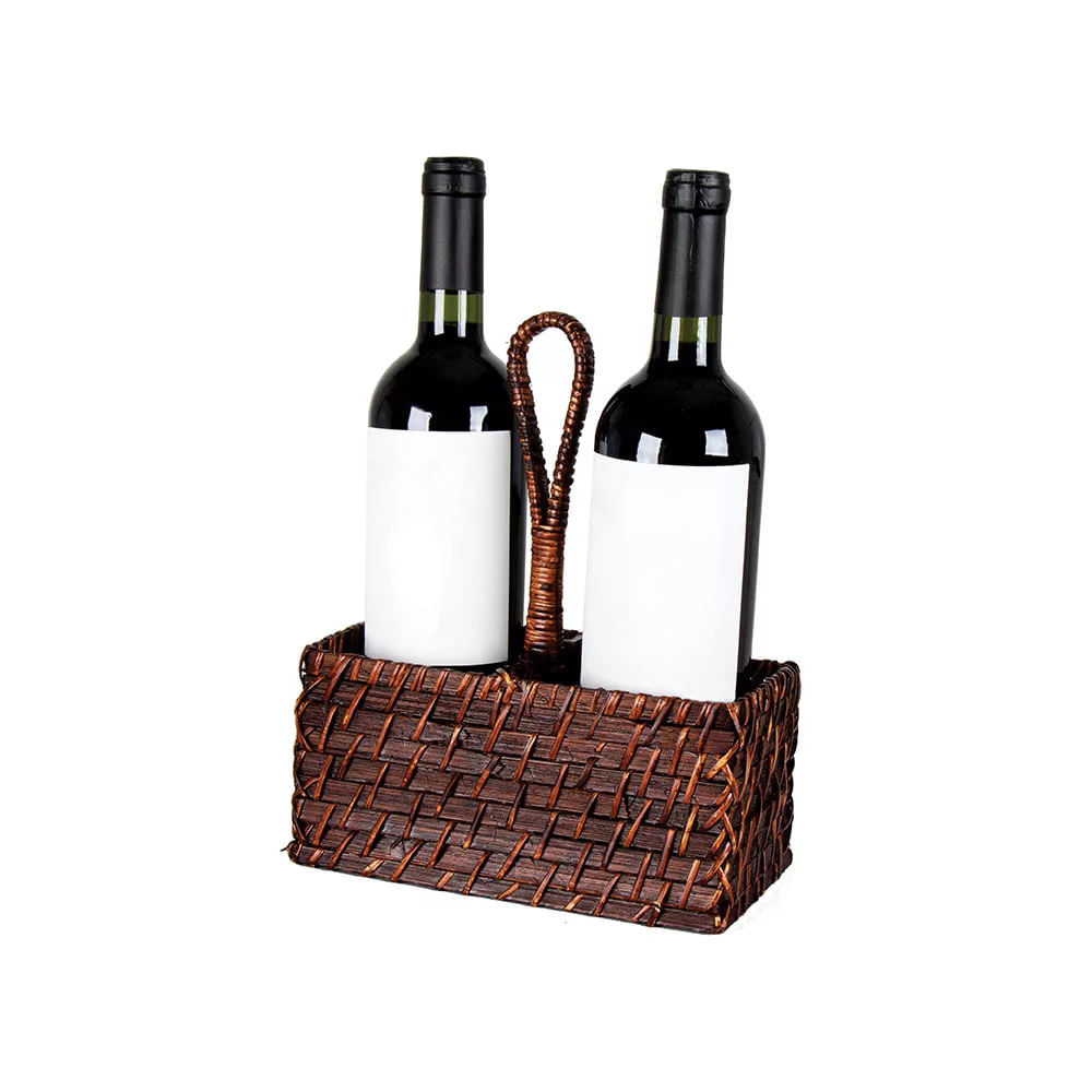 Porta-Vinho e Talher Mundiart Retangular em Rattan 10x20cm