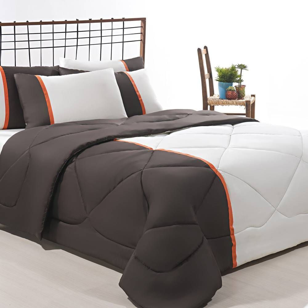 Enxoval Edredom + Jogo De Cama King Aconchego Premium 06 Peças - Marrom/ Palha