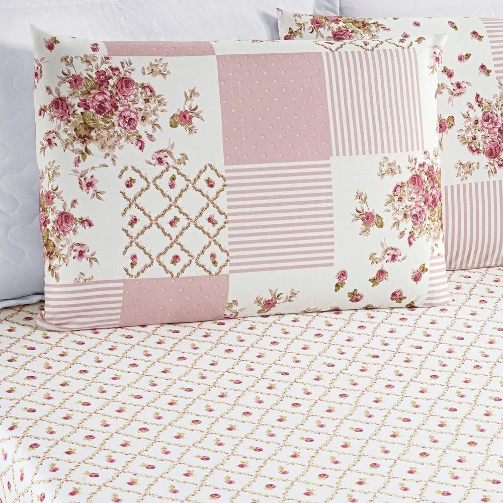 Jogo de Cama Lençol Bouti Estampado King 03 Peças - Rosa Matura