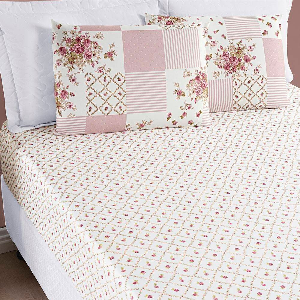 Jogo de Cama Lençol Bouti Estampado King 03 Peças - Rosa Matura