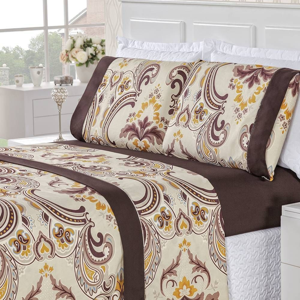 Jogo De Cama Estampado Micropercal 200 Fios Naturale Casal 04 Peças - Dhalia