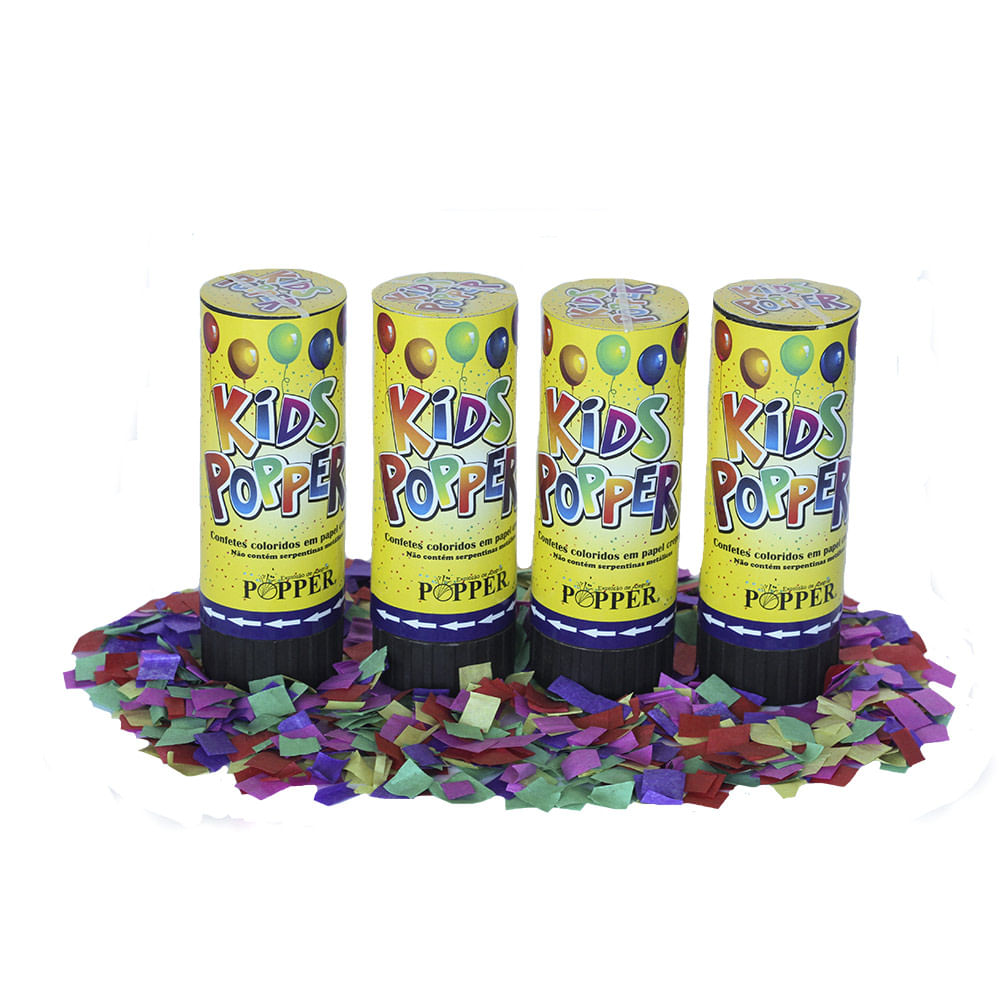 Lança Confete Popper Kids com 4 Unidades Confetes Coloridos 11cm