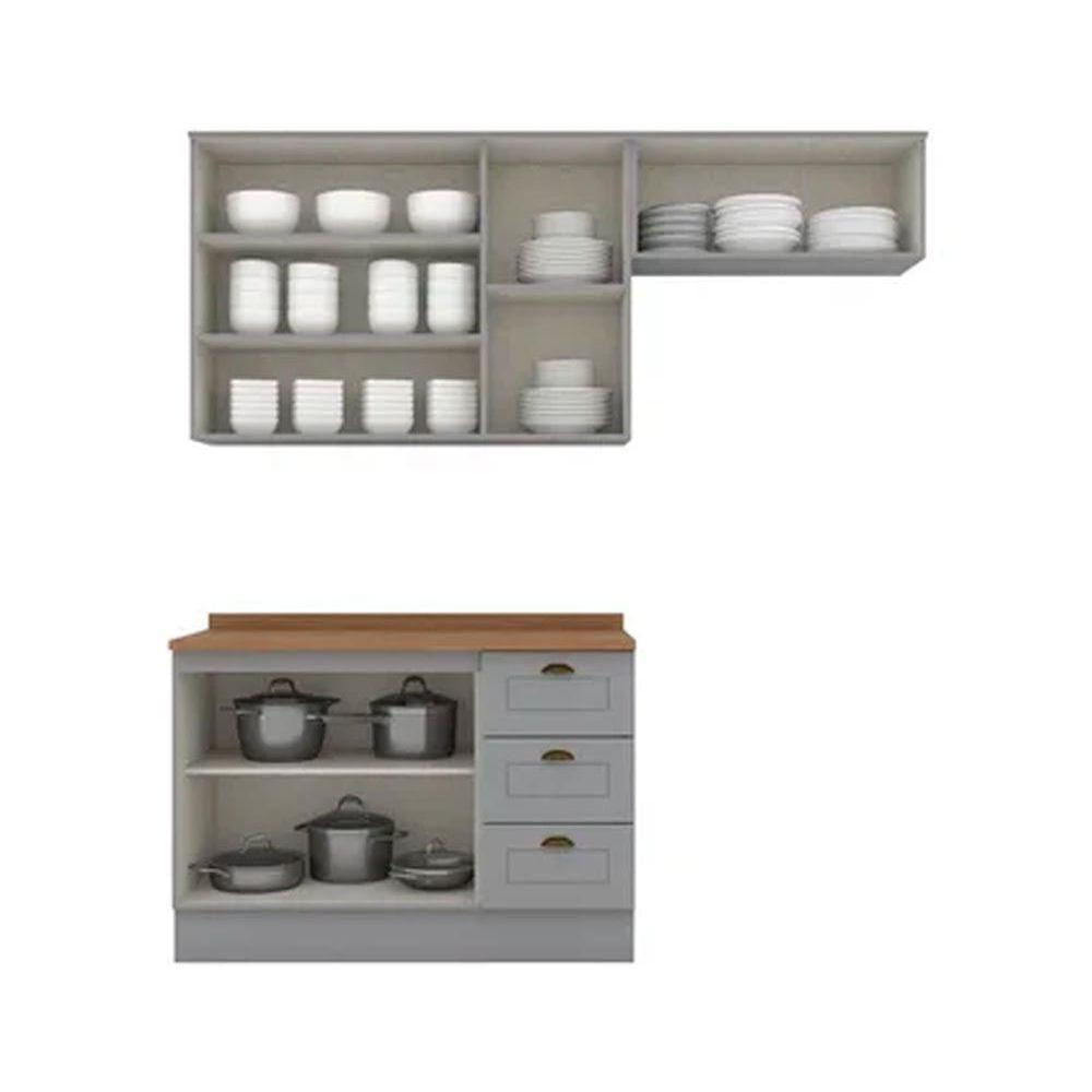 Kit Cozinha Modulada 4 Peças Americana 2 Aéreos + 1 Balcão + 1 Complemento Cz149 Cinza