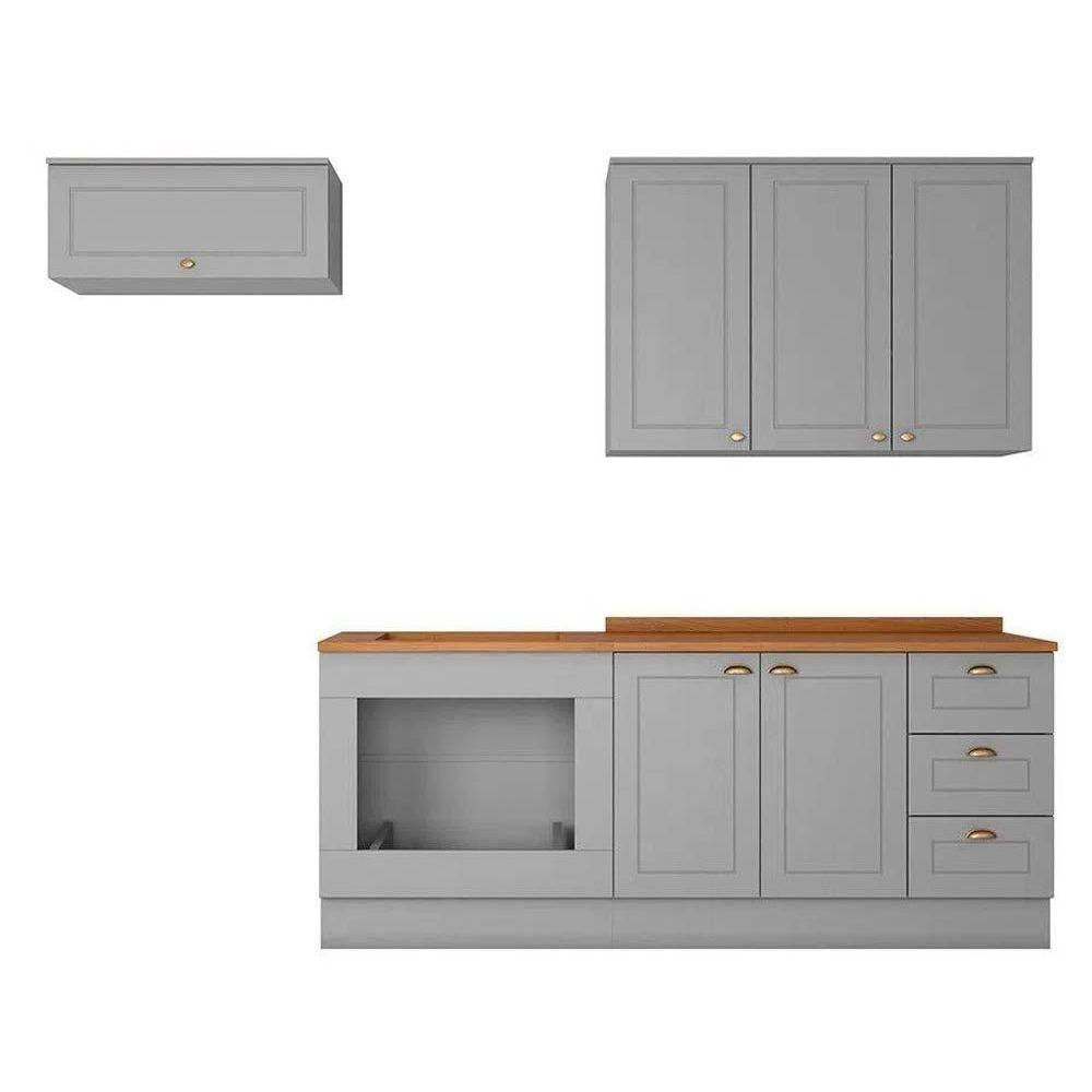 Kit Cozinha Modulada 6 Peças Americana 2 Aéreos + 2 Balcões + 2 Complementos Cz151 Cinza