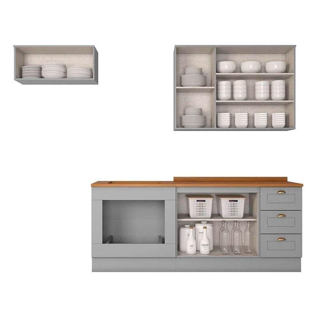 Kit Cozinha Modulada 6 Peças Americana 2 Aéreos + 2 Balcões + 2 Complementos Cz151 Cinza