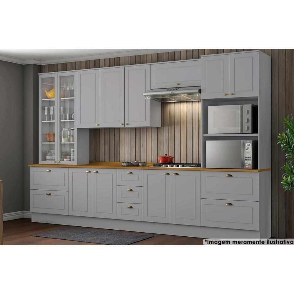 Balcão De Cozinha Modulado Com Tampo Americana Com 2 Portas 80cm Cinza