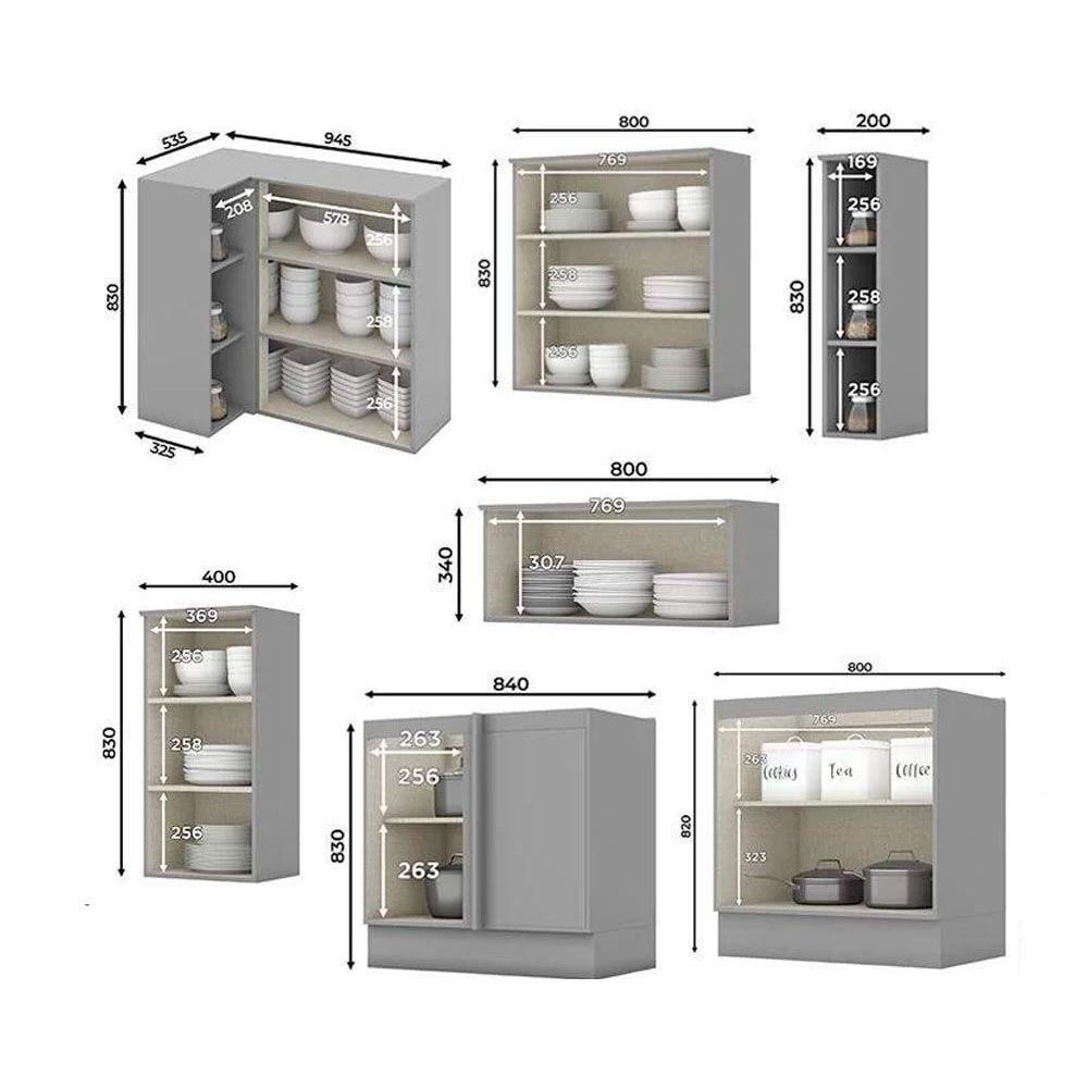 Cozinha Completa 16 Peças Americana 1 6 Aéreos 5 Balcões 1 Paneleiro 4 Complementos C5p38 Cinza