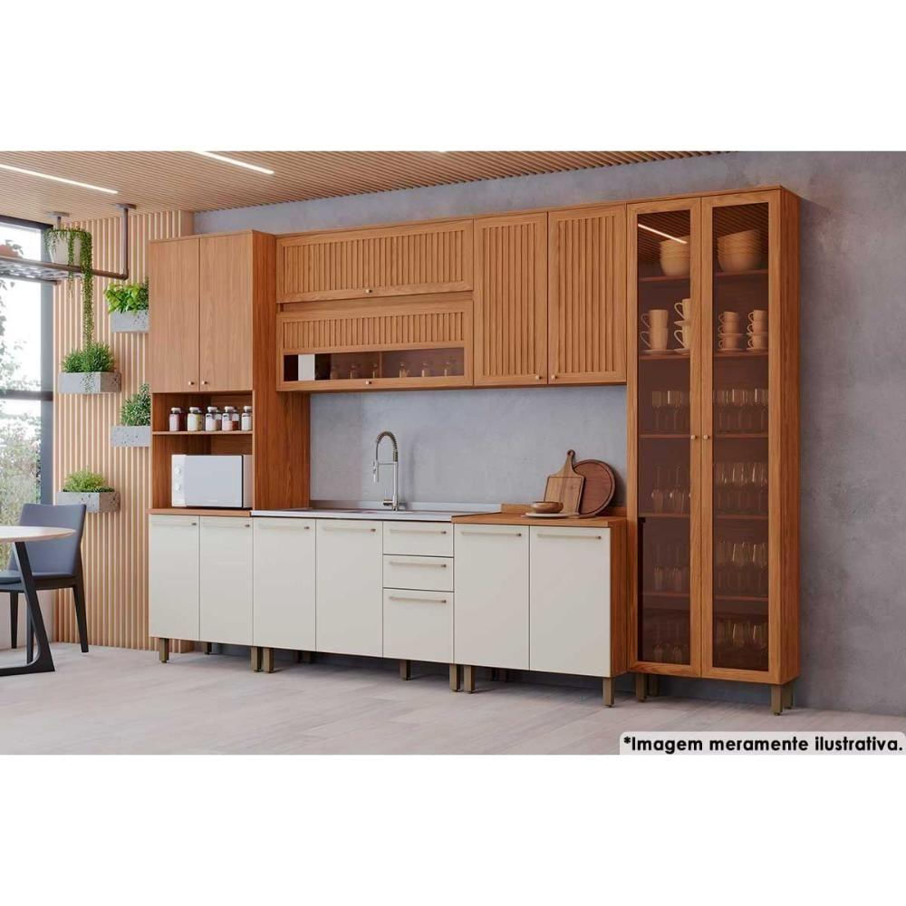 Paneleiro De Cozinha Modulado Cristaleira Requinte Com 2 Portas Com Vidro 71x230cm Nature Areia