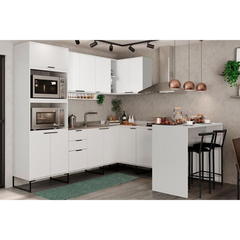 Balcão De Cozinha Modulado Alpha 2508 Canto Reto Com 1 Porta Com Tampo 94cm Branco