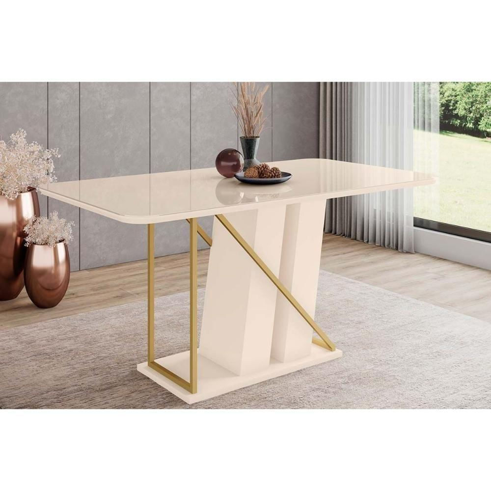 Mesa Para Cozinha Andy Sc97 Com Tampo Madeirado Com Vidro Curvo 160x90cm Off White Henn