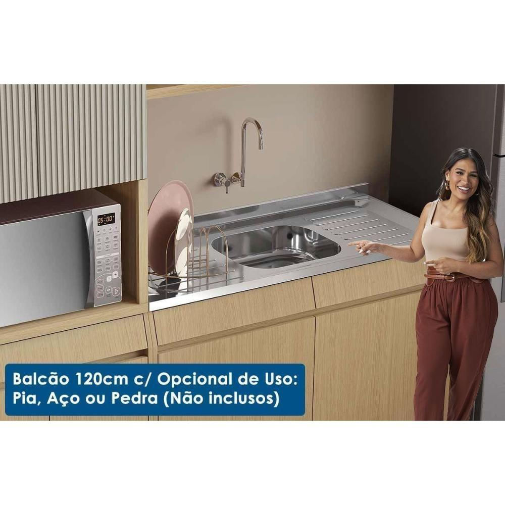 Balcão De Cozinha Modulado Simone Mendes Para Pia Sem Tampo Com 2 Portas E 2 Gavetas 120cm Carvalho Cinza