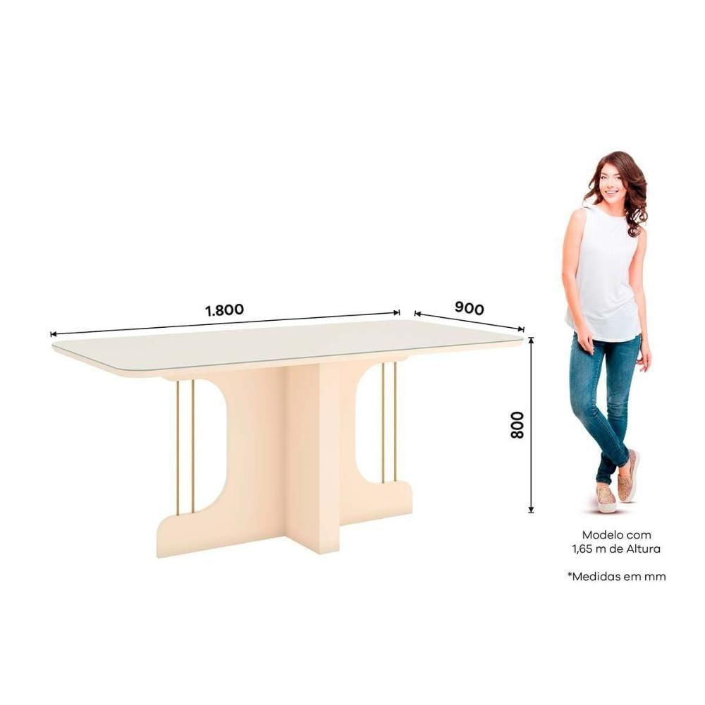 Mesa Para Cozinha Mavi Sc106 Com Tampo Madeirado Com Vidro Curvo 180x90cm Off White Henn