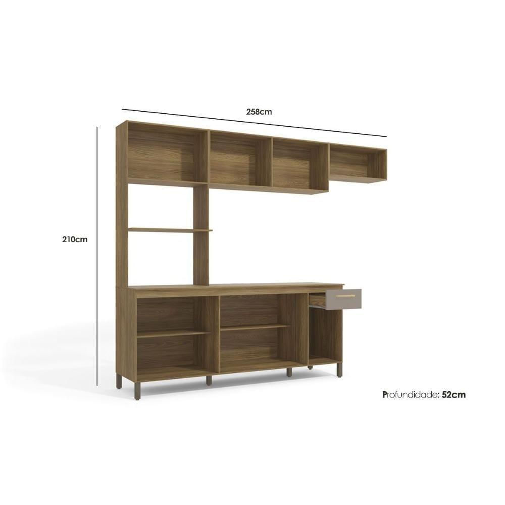 Cozinha Modulada Completa Cb812 4 Peças 2 Aéreos + 1 Balcão + 1 Paneleiro Nogueira Verde