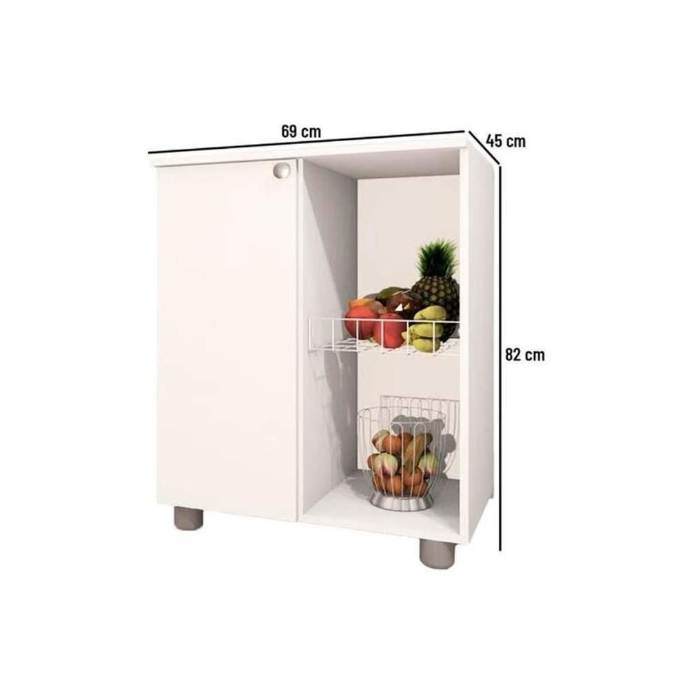 Balcão Multiuso Cozinha Fruteira Âmbar Com 1 Porta 70cm Branco Telasul