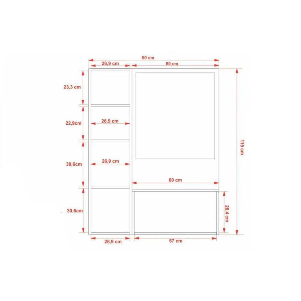 Balcão P- Banheiro Suspenso C- Cuba 90cm E Espelho Bn3604 Branco - Tecno Mobili