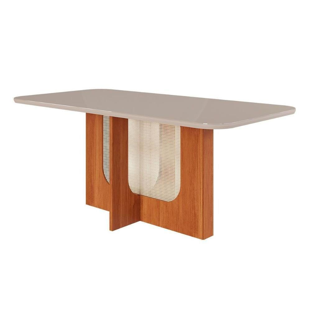 Mesa Para Cozinha Louise Com Tampo Madeirado Com Vidro 180x90cm Cinamomo Off White Cimol