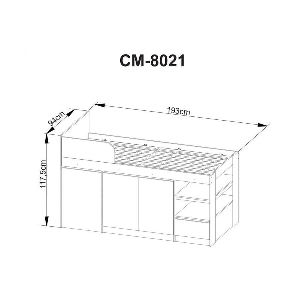 Cama Multifuncional Juvenil Cm8021 C- Escrivaninha Branco - Tecno Mobili