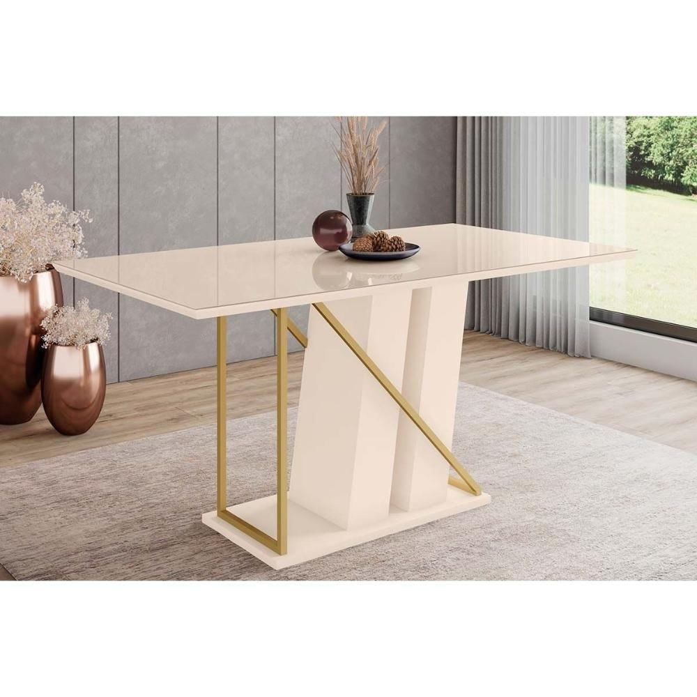 Mesa Para Cozinha Andy Sc98 Com Tampo Madeirado Com Vidro Reto 160x90cm Off White Henn