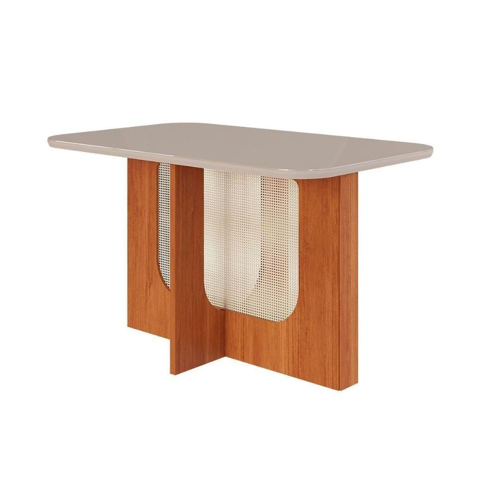 Mesa Para Cozinha Louise Com Tampo Madeirado Com Vidro 130x80cm Cinamomo Off White Cimol