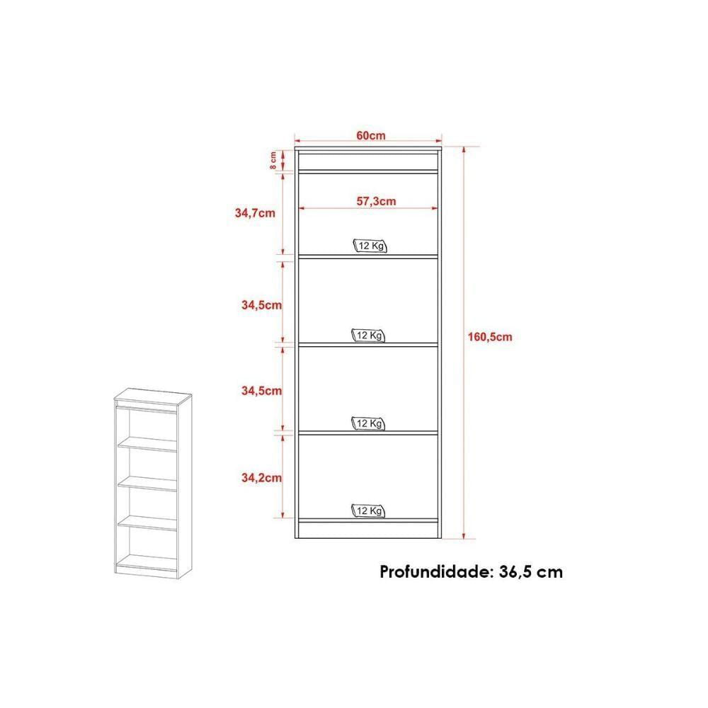 Estante Livreiro Casal Me4150 C- 3 Prateleiras Amêndoa-preto - Tecno Mobili