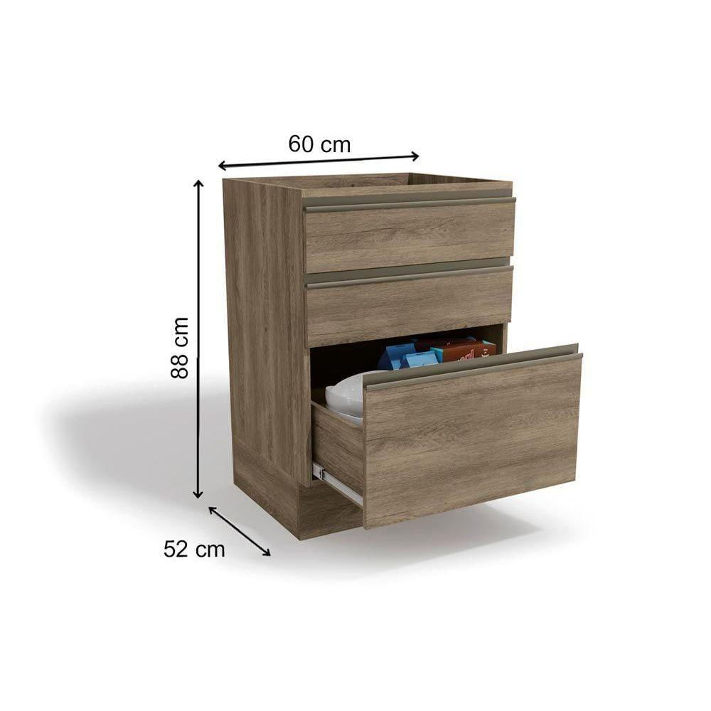 Balcão De Cozinha Modulado Maxxi G743 Com 3 Gavetas Sem Tampo 60cm Canela