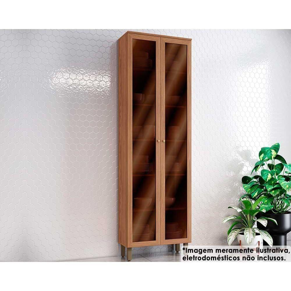 Paneleiro De Cozinha Cristaleira Requinte Com 2 Portas Com Vidro 71x230cm Flex Nature Nature Ou Areia