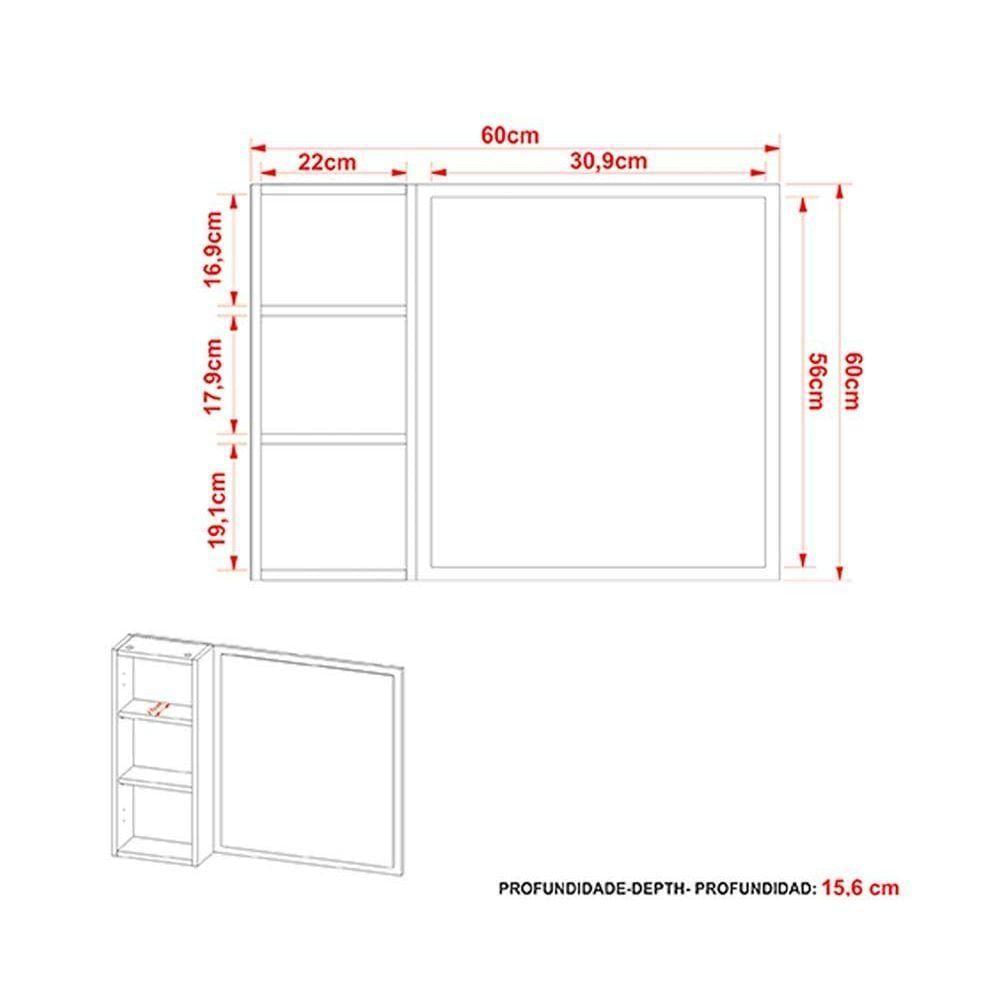 Espelheira De Banheiro Bn3648 60x60 Cm Amêndoa-branco - Tecno Mobili