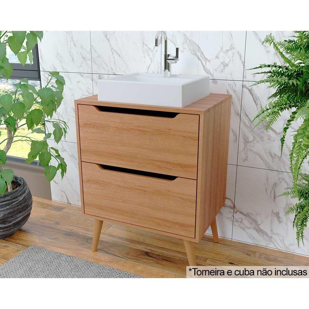 Gabinete De Banheiro C- Pés Bn3639 S- Cuba 2 Gavetas 60cm Amêndoa - Tecno Mobili