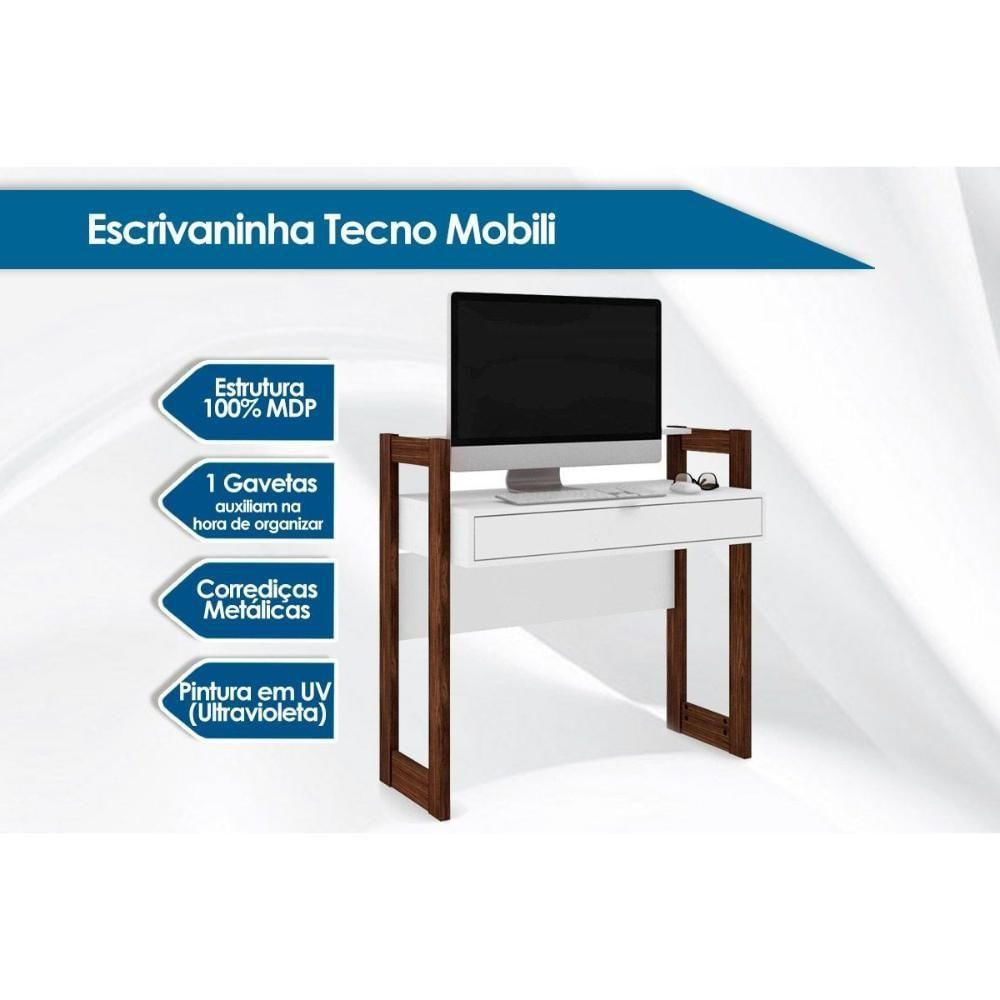 Mesa De Computador Solteiro Az1007 C/ 1 Gaveta Branco/nogal - Tecno Mobili